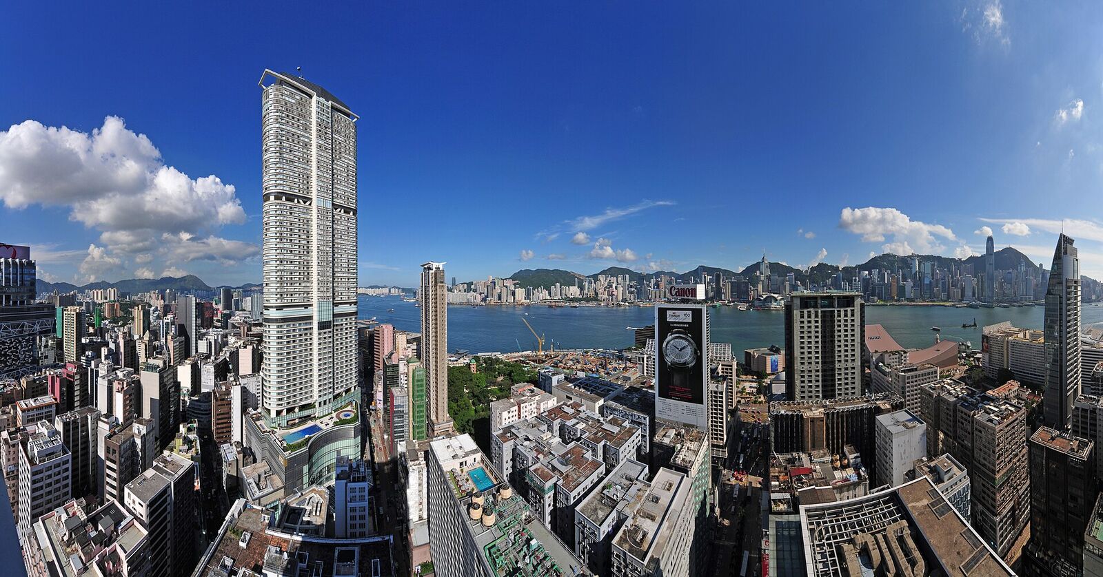 Panorama of Hong Kong's skyline and harbour in daylight